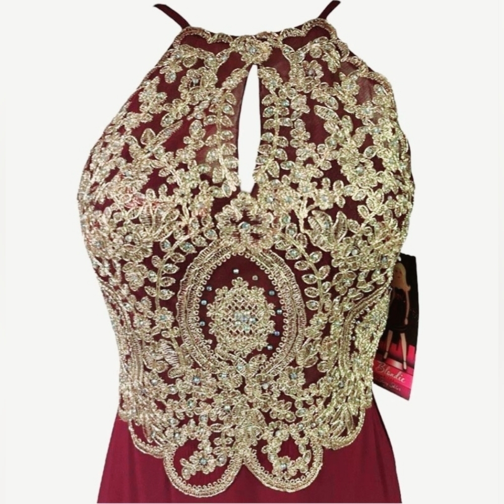 Blondie Nites By Stacy Sklar Corded Lace Filigree Ilusion Bodice Sheath Gown - Picture 9 of 15
